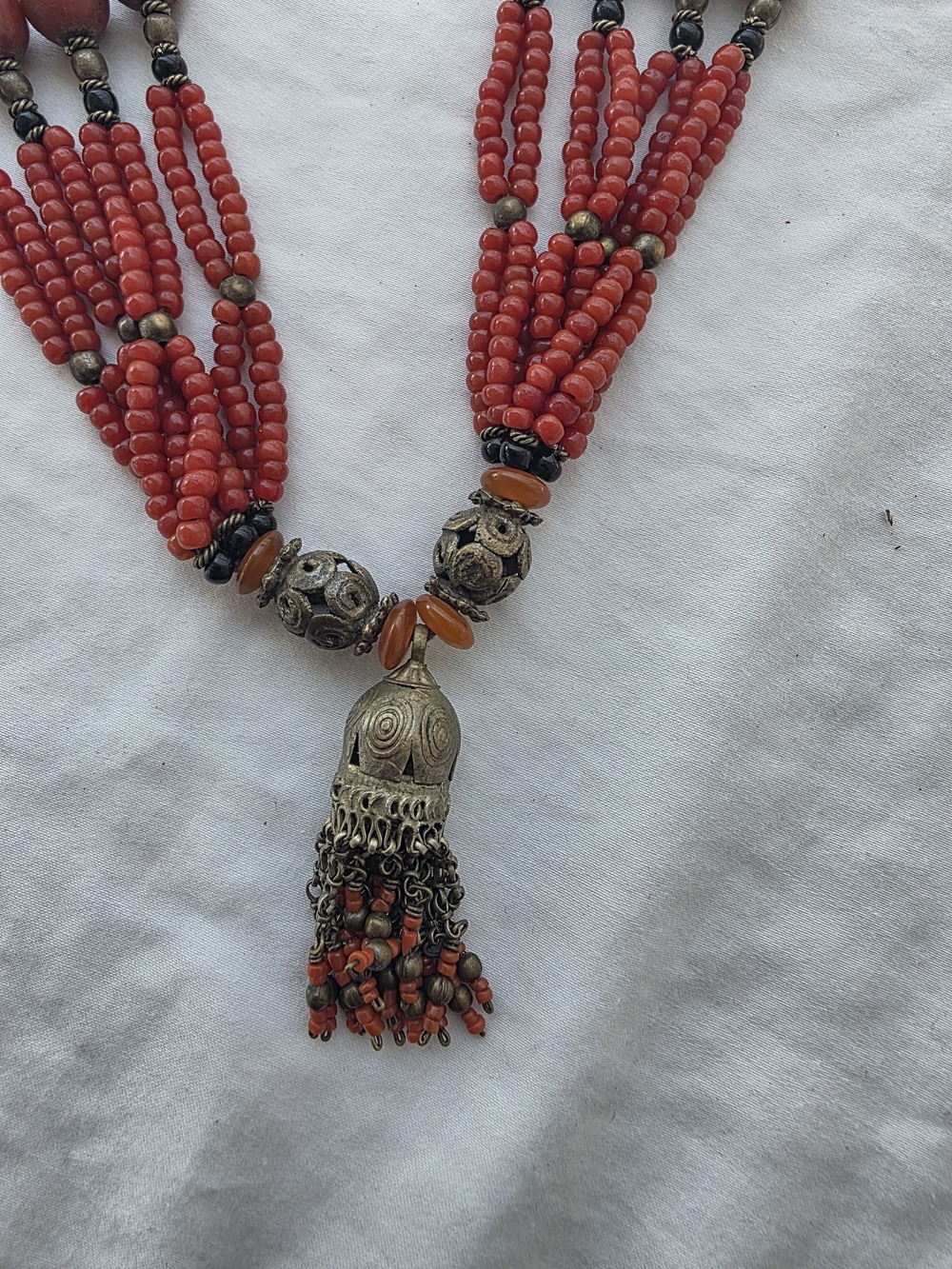 Boho Red Beaded Tassel Necklace - Unbranded
